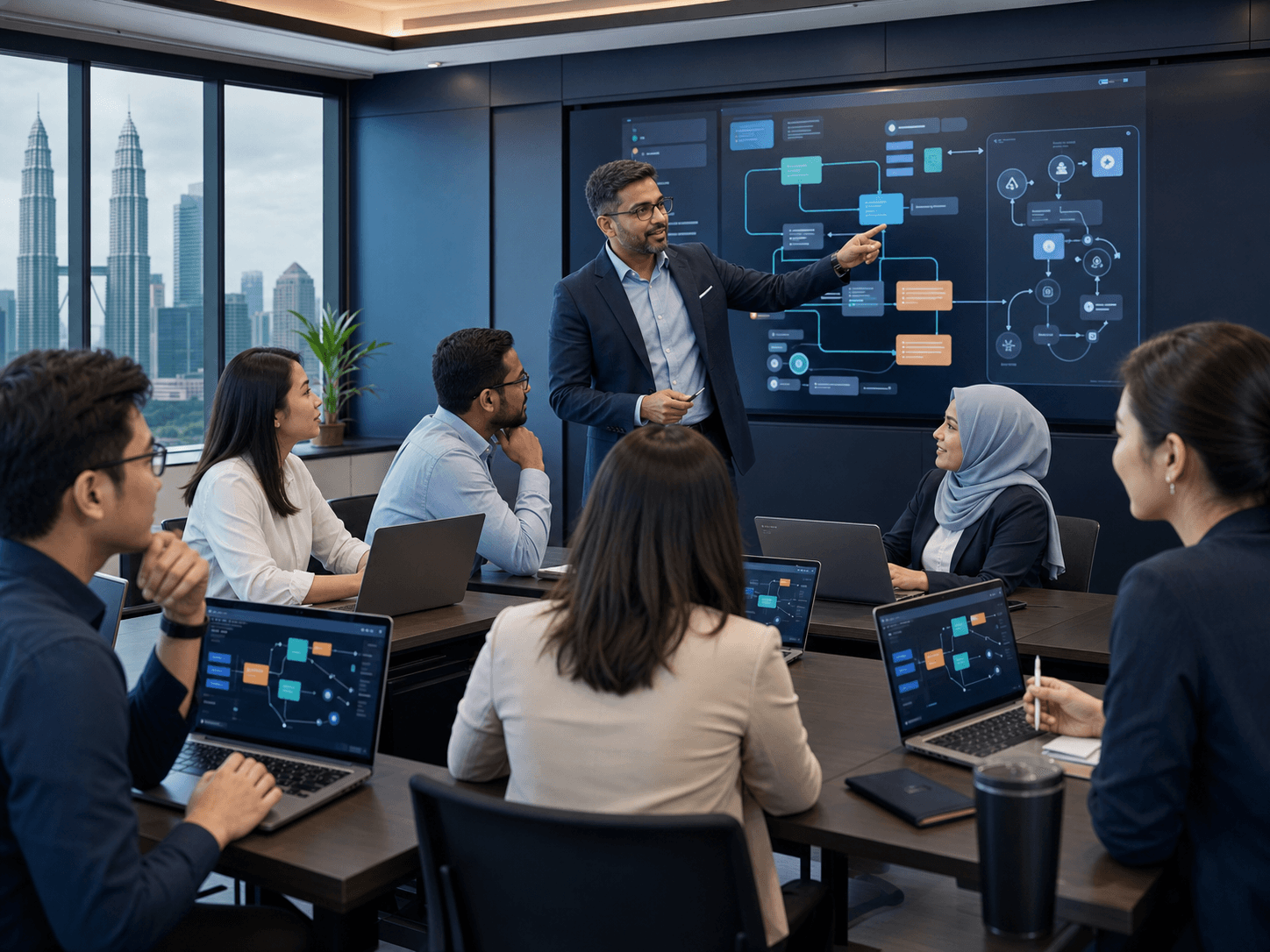 A multicultural Malaysian corporate team learning practical AI tools and agentic workflows
